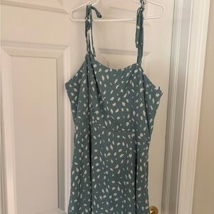 Teal Dress with White Leaf Pattern